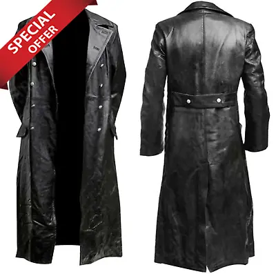 German Style Vintage Classic WW2 Military Officer Uniform Leather Trench Coat US • $79.99