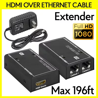 HDMI Over Ethernet Cable Balun Extender Cat5e/6 Converter 1080p To 196ft 60M • $54.19