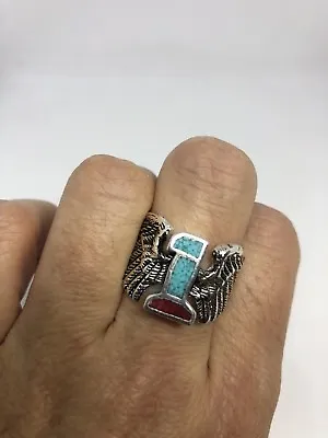 Vintage Silver White Bronze Southwestern Biker Number 1 Wings 10.5 Men's Ring • $36