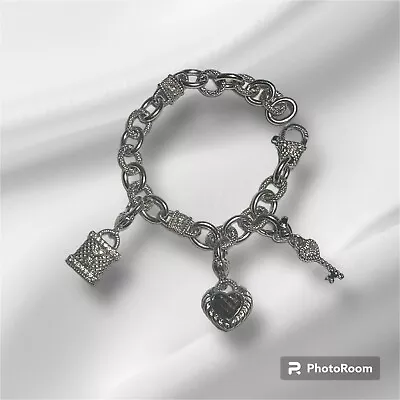 Judith Ripka Sterling Silver  Key To My Heart  Diamonique 3 Charm Bracelet 7.5 • $89