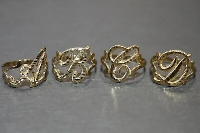 14K Solid Yellow Gold 0.5  Diamond Cut Initial Letter Band Ring. Size 6.5  • $165