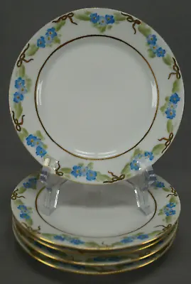 Set Of 5 B & D Limoges Hand Painted Forget Me Nots & Gold Bows Bread Plates • £62.73