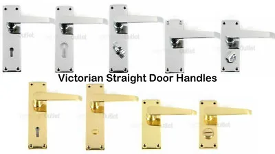 £7.75 • Buy Victorian STRAIGHT Door Handles Lock Latch Bathroom Privacy Euro Brass & Chrome