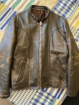 Schott Perfecto Leather Jacket Vintage Triumph Motorcycle Patch Dk Brown Cafe • $175