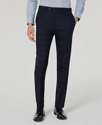 $190 Calvin Klein Men's Blue Windowpane Wool X Slim-Fit Dress Pants Size 33W 32L • $61.18