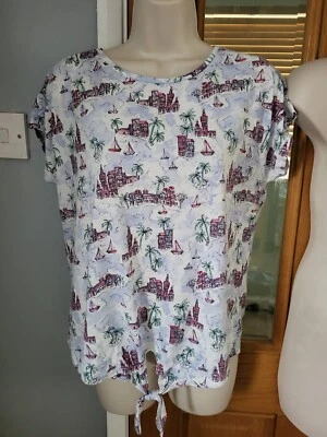 £1 • Buy George Tie Front Palm Tree Italian City Print Cott Top Size 12