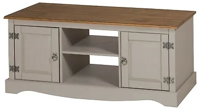 Corona TV Unit Grey Wax 2 Door 1 Shelf Media Unit Solid Pine Mercers Furniture® • £73.99