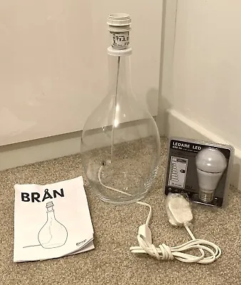 £16 • Buy Rare Discontinurd Ikea Bran Mouth Blown Clear Glass Table Bedside Lamp & Bulb
