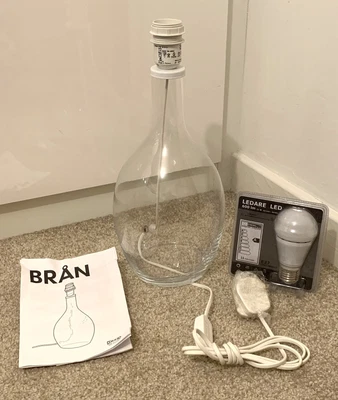 £16 • Buy Rare Discontinurd Ikea Bran Mouth Blown Clear Glass Table Bedside Lamp & Bulb