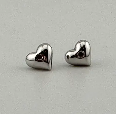 VTG Tiny Sterling Silver & Diamond Puffy Heart Earrings Stamped 925 Studs 5/16  • $32