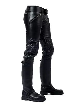 Mens Genuine Sheep Leather Black Quilted Pant With Zipper Stylish Soft Trousers  • $117.90