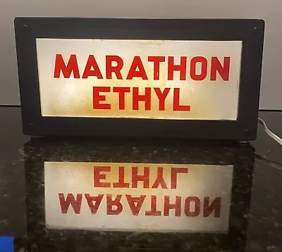 Original Vintage “Marathon Ethyl” Gas Station Gas Pump Ad Glass - Lighted Sign! • $200