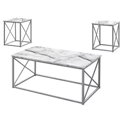 Table Set 3pcs Set Coffee End Side Accent Metal White Marble Look • $159.47