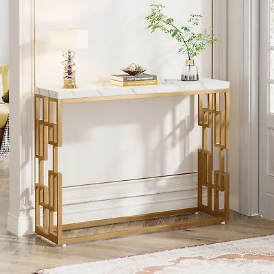 Tribesigns 108cm Gold Console Table White Marble Top With Metal Legs • £89.99
