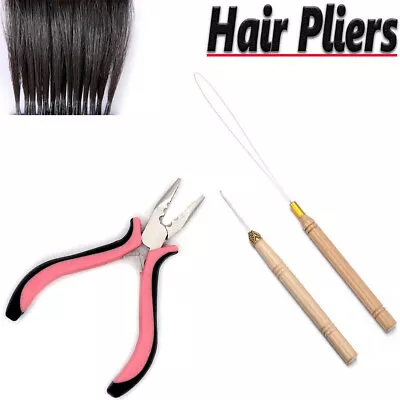 Hair Extension Pliers Pulling Hook Tools For Silicone Micro Rings Beads Loop Kit • £9.06