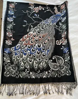 Authentic Mexican Shawl Wrap Peacock Reversible 65  X 26  • $20.99