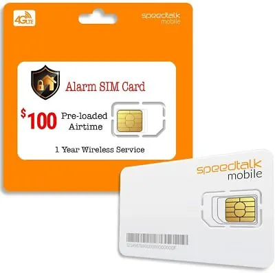 SpeedTalk $100 Alarm SIM Card 4G GSM Business Home Security System 1 Yr Service • $100