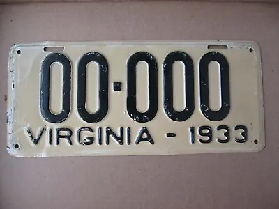 $170 • Buy Old Original 1933 Va Virginia Dmv Sales Room Sample License Plate Low Number