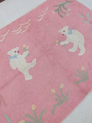£28 • Buy Vintage Retro Mid Century Pink Bear Nursery Childs Bedroom Large Rug Mat 50s 60s