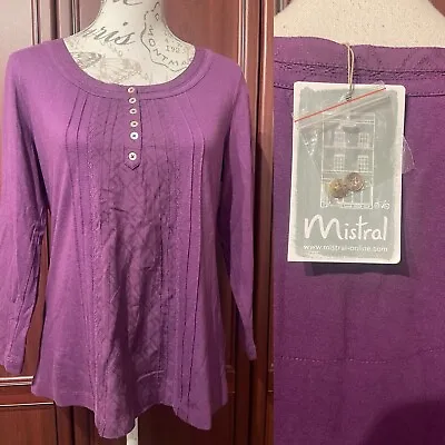 MISTRAL NWT UK 12 -Victoria / Purple Jersey Top/ Gloxinia RP£34 • £14.95