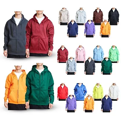 Mens Zipped Hoodie Polyester Plain Zip Up Fleece Sweatshirt Hoody Track Work Top • £11.39