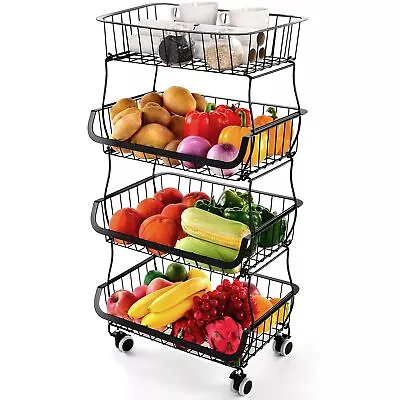 Fruit Vegetable Storage Basket 4 Tier Stackable Metal Wire Storage Baskets W... • $54.44