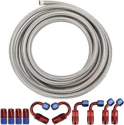 10AN 5/8  Braided Nylon Stainless Steel Oil Gas Fuel Line Hose Fitting Kit 16FT • $37.99