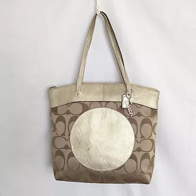 COACH Laura Signature Large Tote Gold Metallic Medallion Canvas Leather 18335 • $25