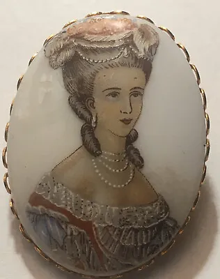 Vintage Hand Painted Porcelain Victorian Women Brooch Pin • $25