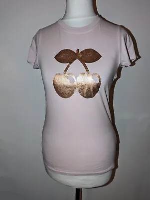 Pacha Ibiza Official T Shirt Pink Gold  Glitter Cherry Logo Ladies Size M UK 10 • £14.99