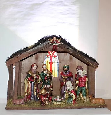 Vintage Wooden Creche Nativity Scene Manger Stable Made In Italy Christmas Decor • $175.45