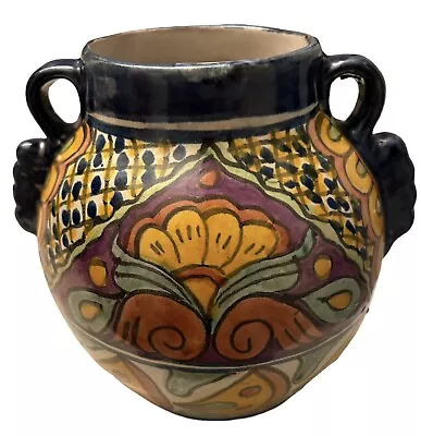 Talavera Pottery Handled Jug Vase Signed Mexico Folk Art Clay Hand Painted • $32