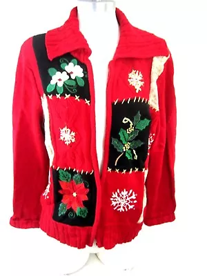 TIARA Women Sweater L Christmas Ugly Beaded Vintage 80s Broken Zipper As Is  X2 • $21.24