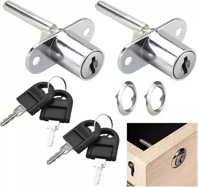 KBNIAN 2 Pcs Drawer Lock Plunger Lock With Key Zinc Alloy File Cabinet Lock Cam • £9.48