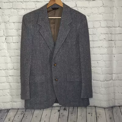 Pendleton Virgin Wool Herringbone Tweed Academia Grandpa Blazer 40 Elbow Patches • $58