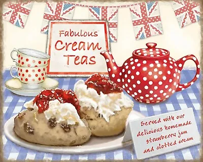 Fabulous Cream Teas Jam Scones Kitchen Cafe Tea Shop Metal Plaque Tin Sign 092 • £6.99