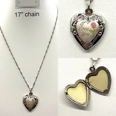 Zales Sterling Silver 925 I Love You Rose Romantic Heart Locket Pendant 17” • $46