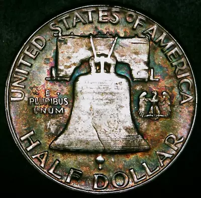 1956-P Franklin Half Dollar / 50c - BU / MS - Rainbow Toned / Toner / Toning • $39.99