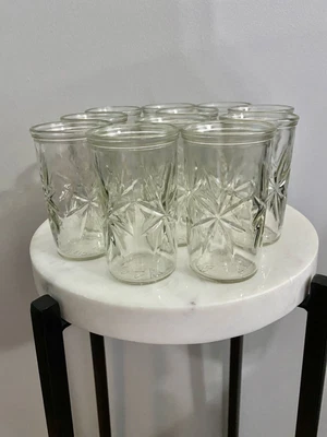 $44 • Buy Vintage Atomic Starburst Glass Jelly Jar Clear Drinking Juice Glasses Set Of 11