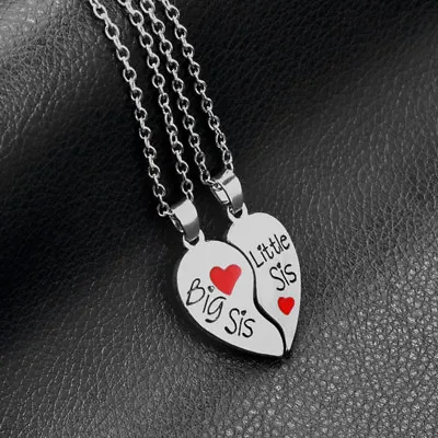 £2.93 • Buy Big Sis Little Sis Red Love Two Half Heart Splicing Necklace For Ladies Girls