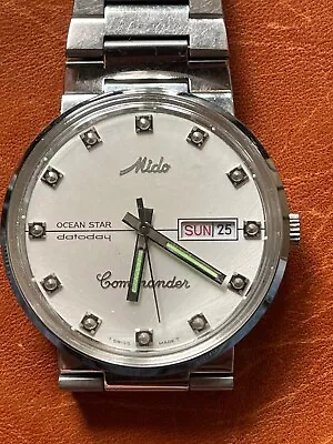 Mido Ocean Star Datoday  Commander  All Steel Vintage Mans Wristwatch Running!! • $129.50