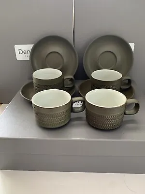 4 X Denby Chevron Coffee Cups And Saucers Vintage • £15.99