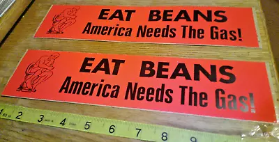2 Original VINTAGE 70's BUMPER STICKERS Humor Eat Beans America Needs The Gas • $10