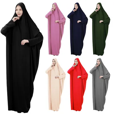 Muslim Women Prayer Dress Robe Islamic Hijab Abaya Khimar Kaftan Overhead • $19.08
