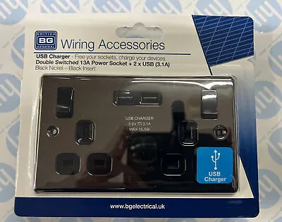 £12.99 • Buy #USB BG 2.1 Amp Black Nickel Double USB Socket *new**