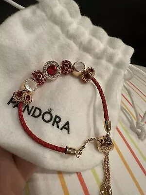 BN Adjustable Red Crystal Charm Bracelet With Red  Leather Cord + Pandora Pouch • $95