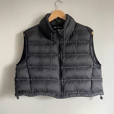 Womens Zara Cropped Puffer Vest Black Size XL • $18