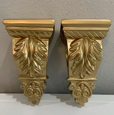 Vtg Ceramic Ornate Gold  Painted Acanthus Leaf Fleur De Lis Corbel Sconce Lot 2 • $35