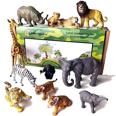 Wild Zoo Safari Animals Toys Figures Solid Plastic Set Of 12 Boxed - UK Importer • £29.99