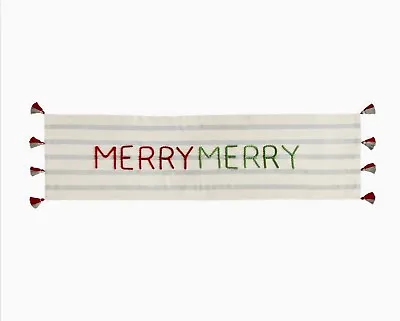 Mud Pie Premium Large Tassel Christmas Table Runner Embroidered MERRY MERRY • $38
